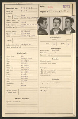 Subotić, Ilija, 28.7.1906. Policijski karton