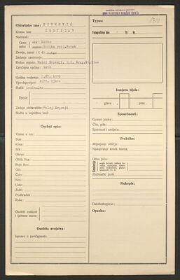 Sinković, Ladislav, 2.11.1920. Policijski karton