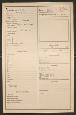 Sujer, Franjo, 2.8.1907. Policijski karton