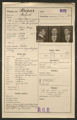 Stupar, August, 10.1.1904. Policijski karton