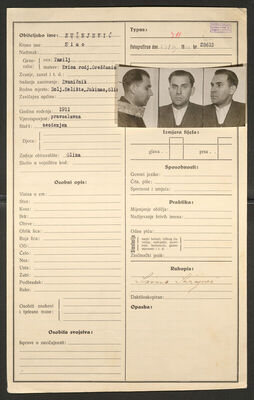 Sužnjević, Simo, 1911. Policijski karton
