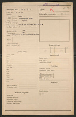 Smolčić, Petar, 1887. Policijski karton