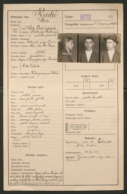 Radić, Mirko, 1910. Policijski karton