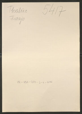 Tkalčec, Franjo, 31.8.1909. Policijski karton