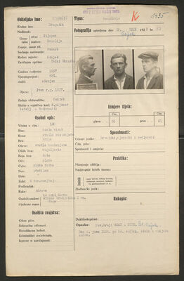 Stanačić, Dragutin, 1897. Policijski karton