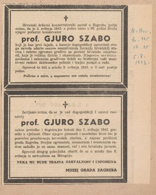 Osmrtnica prof. Gjure Szabe