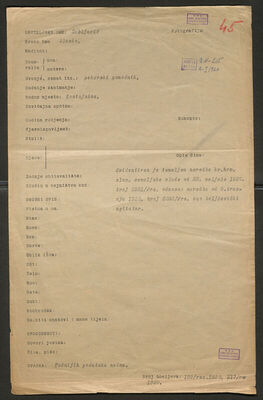 Sabljarić, Slavko. Policijski karton