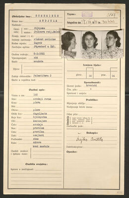 Schreiber, Anđela, 8.10.1921. Policijski karton