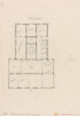 Stambena i trgovačka zgrada za eksploataciju drva, skica tlocrta/mezanin