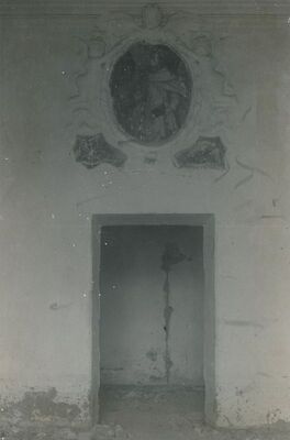 Lepoglava - Bivši pavlinski samostan, zidna slika nad ulazom u knjižnicu sa štukaturom: portert Malečića