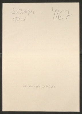 Satinger, Fani, 14.3.1884. Policijski karton