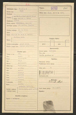 Težak, Mijo, 12.10.1913. Policijski karton