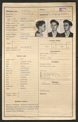 Pudar, Velimir, 9.8.1922. Policijski karton