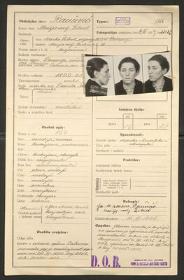 Raušević, Marija rođ. Žibret, 28.5.1899. Policijski karton