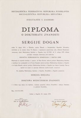 Diploma o doktoratu znanosti Sergija Dogana