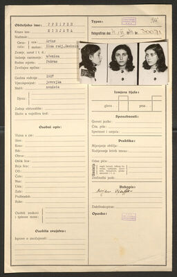 Pfeifer, Mirjana, 1927. Policijski karton