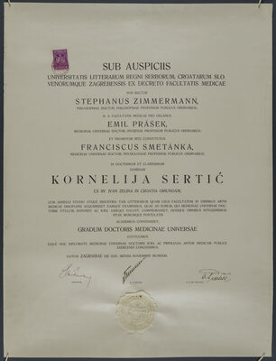 Diploma doktorice medicine Kornelije Sertić