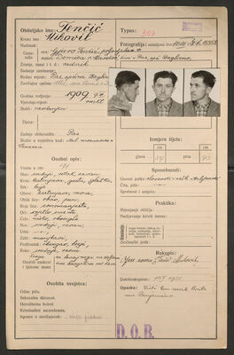 Tenčić, Mihovil, 9.3.1909. Policijski karton