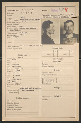 Stropnik, Alojzij, 28.5.1892. Policijski karton