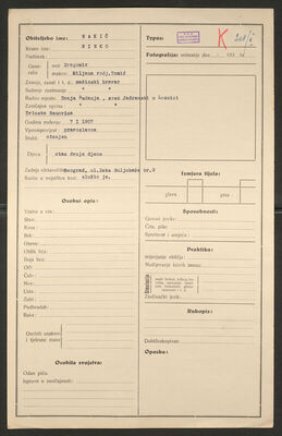 Sakić, Ninko, 7.1.1907. Policijski karton