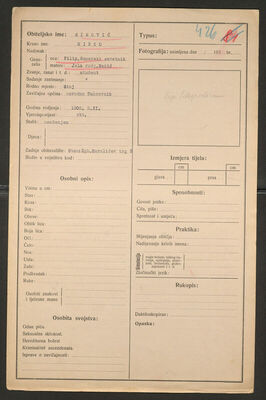 Simović, Mirko, 5.11.1905. Policijski karton