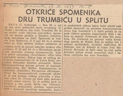 Otkriće spomenika dru Trumbiću u Splitu