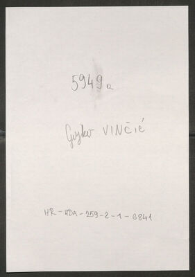 Vinčić, Gojko, 21.12.1921. Policijski karton