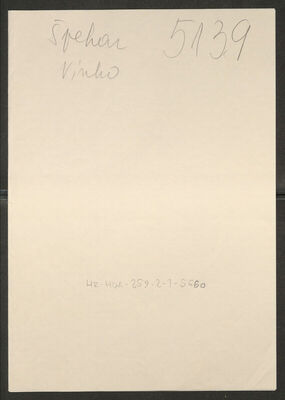 Špehar, Vinko, 19.1.1910. Policijski karton