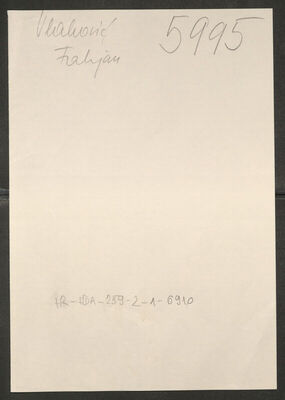 Vlahović, Fabijan, 1891. Policijski karton