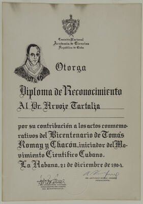 Diploma de Reconocimiento Al Dr Hrvoje Tartalja