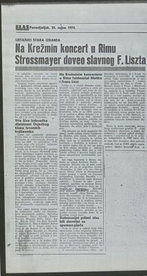 M. Milosavljević: Na Krežmin koncert u Rimu Strossmayer doveo slavnog F. Listza. Glas Slavonije, 1974.