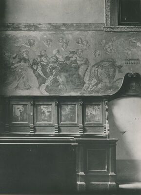 Lepoglava - Crkva Bogorodice, freske - scena iz Apokalipse i klupe sa slikama Ivana Rangera