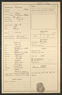 Sorman, Viktor, 5.7.1912. Policijski karton