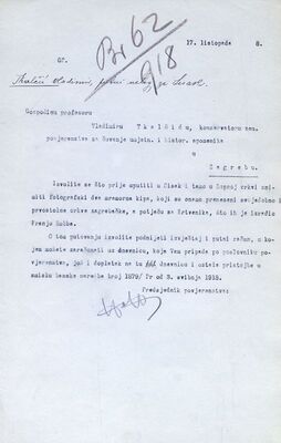 Sisak - Crkva sv. Križa, putni nalog prof. V. Tkalčiću