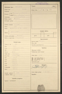 Stojanović, Franjo, 1.10.1905. Policijski karton