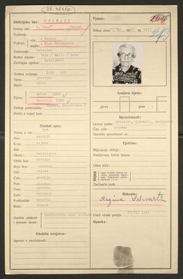 Schwarz, Regina rođ. Gross, 5.3.1875. Policijski karton