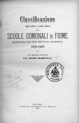 Classificazione degli allievi e delle allieve delle scuole comunali di Fiume : pubblicata alla fine dell'anno scolastico 1899-1900