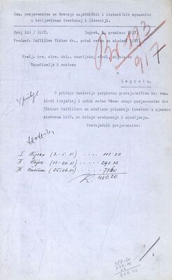 dr. Viktor Hoffiller, putni račun za studeni 1917