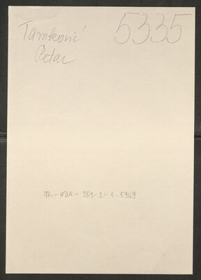 Tamković, Petar, 1900. Policijski karton