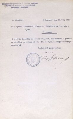 Odredbina za prvo polugodište 1923.