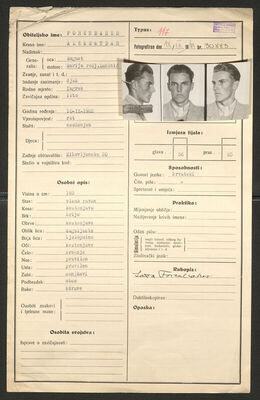 Forenbaher, Aleksandar, 10.9.1922. Policijski karton