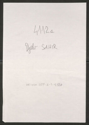 Sahir, Djelo, 1890. Policijski karton