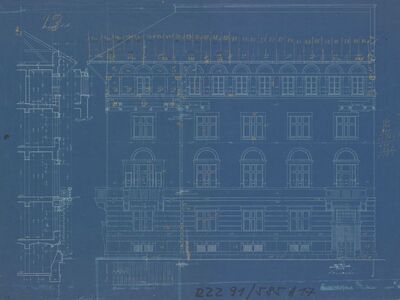 Stambena zgrada Frank, pročelje zapadno/presjek A-A