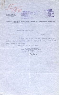 Krediti za materijalne rashode u 1. i 2. tromjesječju budž. godine 1930./31.