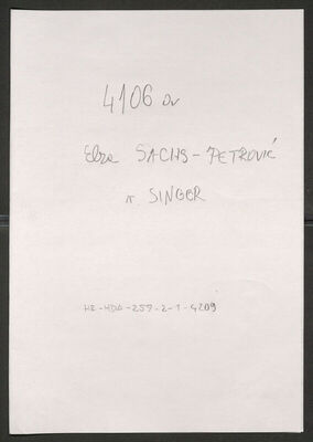 Sachs-Petrović, Elza rođ. Singer, 4.1.1885. Policijski karton