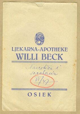 Vrećica, Ljekarna-Apotheke Willi Beck Osijek