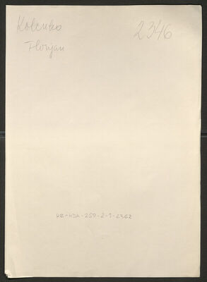 Kolenko, Florijan, 30.4.1909. Policijski karton