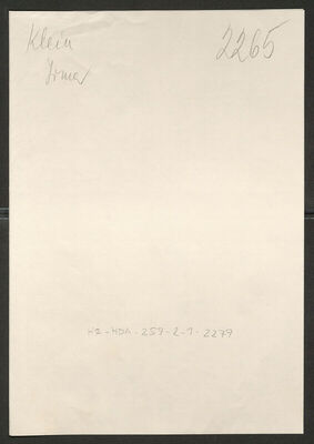 Klein, Irma, 21.8.1904. Policijski karton