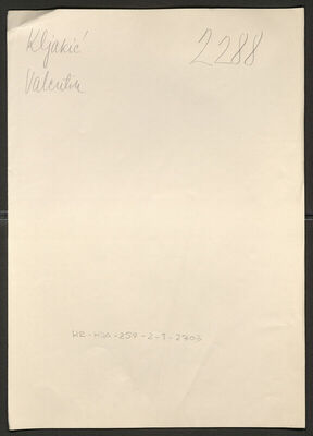 Kljakić, Valentin, 30.3.1922. Policijski karton