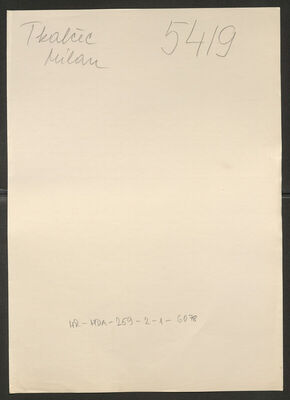 Tkalčec, Milan, 29.4.1921. Policijski karton